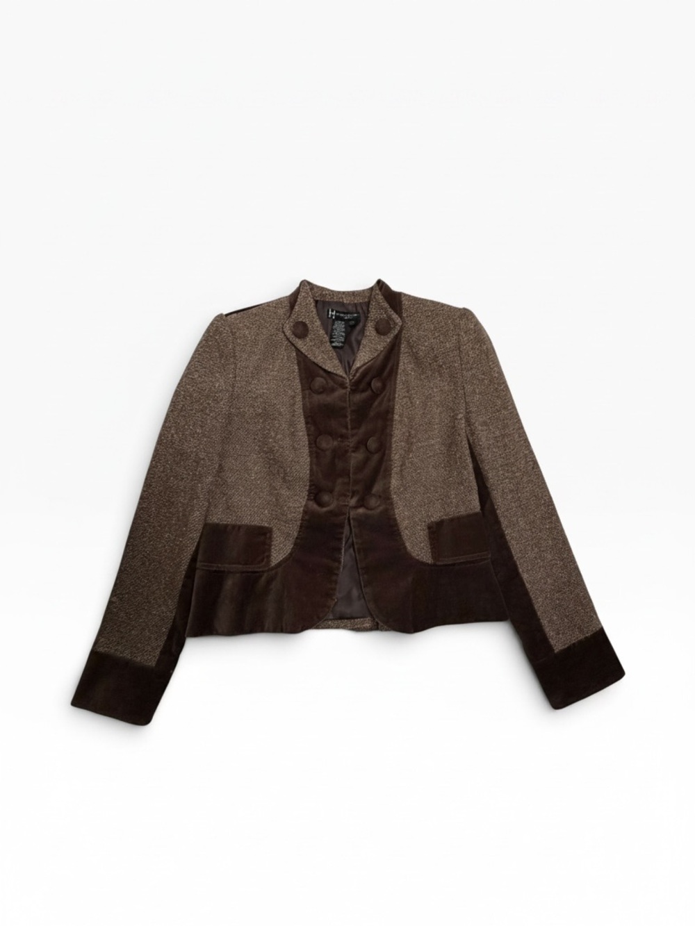 Boston Design Studio Brown Tweed Velvet Blazer 4 Dark Academia Equestrian - Picture 5 of 9